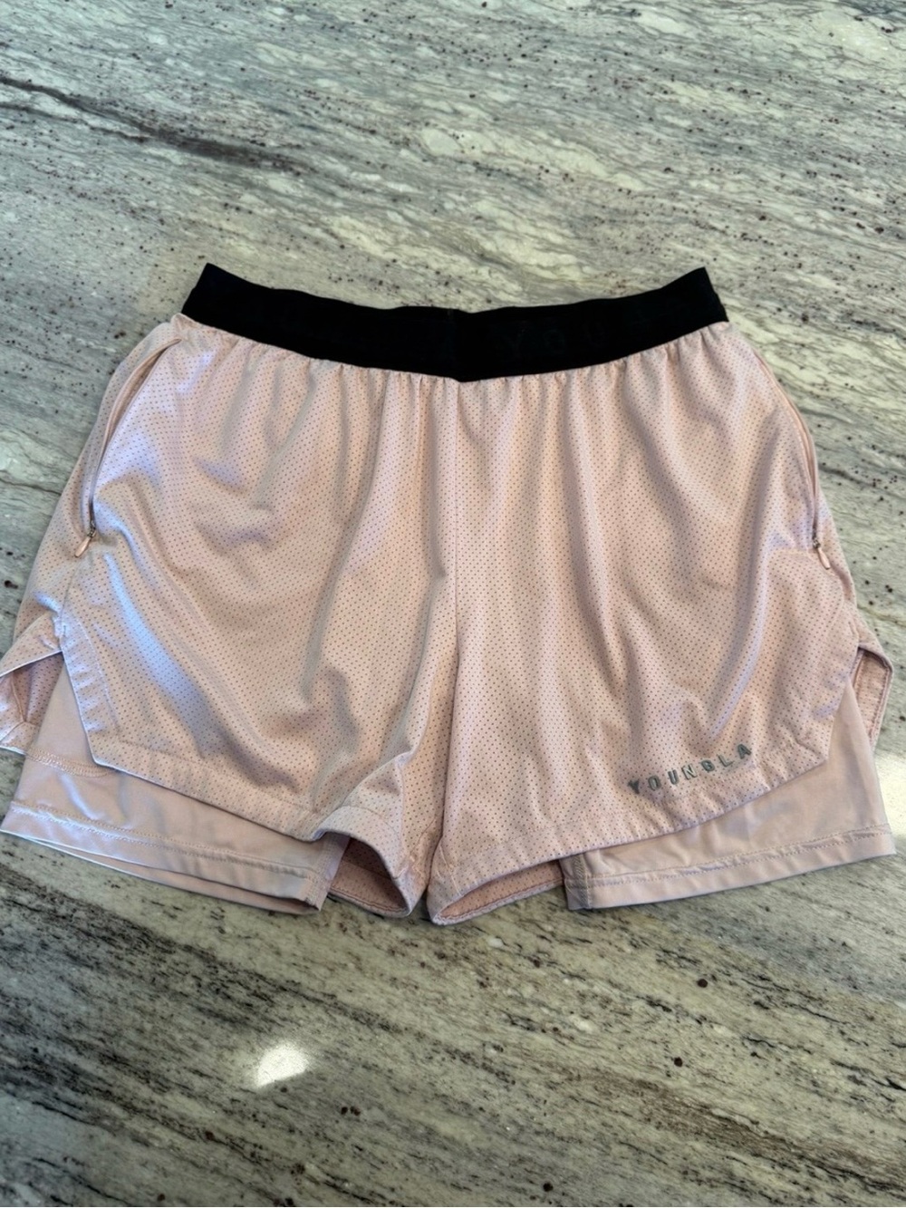 YoungLA Light Pink Athletic Shorts with Black Waistband